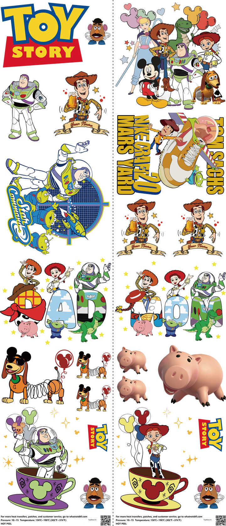 Family Animation Style mixed-style heat transfer design set on a 23.5 by 53 inch sheet