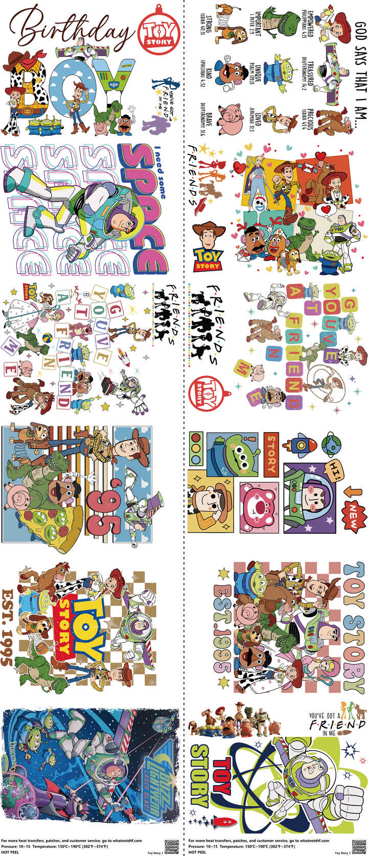 Family Animation Style mixed-style heat transfer design set on a 23.5 by 53 inch sheet