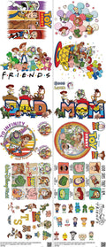 Family Animation Style mixed-style heat transfer design set on a 23.5 by 53 inch sheet