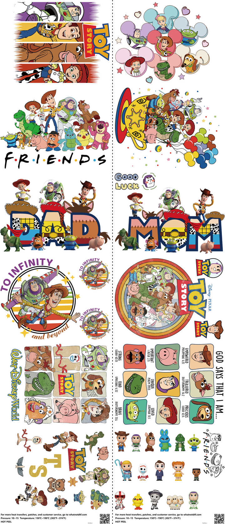Family Animation Style mixed-style heat transfer design set on a 23.5 by 53 inch sheet