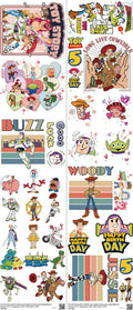 Family Animation Style mixed-style heat transfer design set on a 23.5 by 53 inch sheet