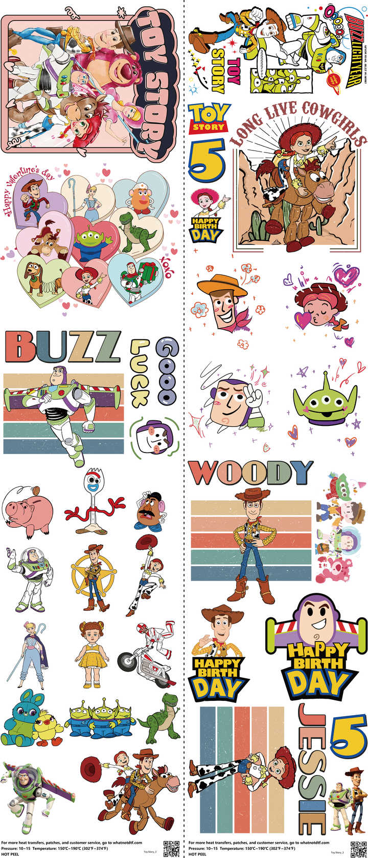 Family Animation Style mixed-style heat transfer design set on a 23.5 by 53 inch sheet
