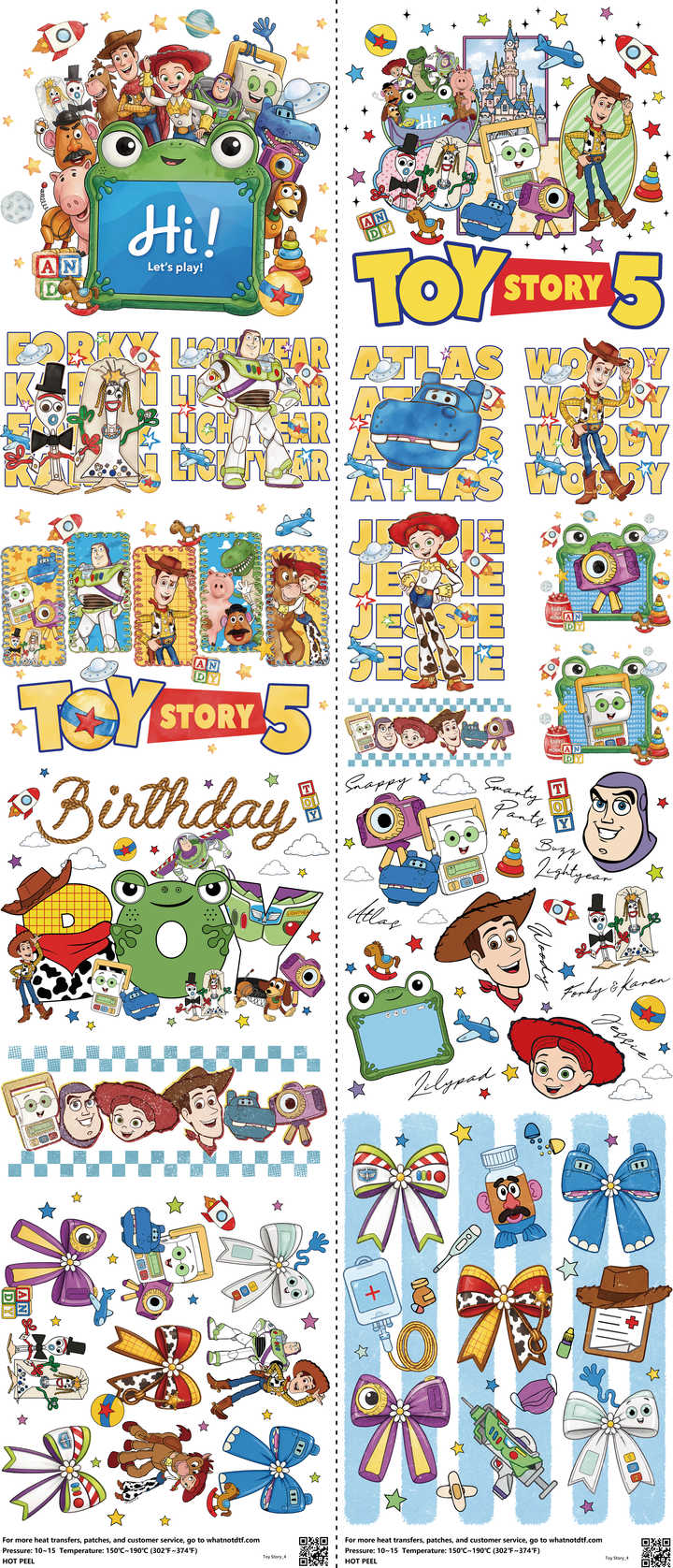 Family Animation Style mixed-style heat transfer design set on a 23.5 by 53 inch sheet