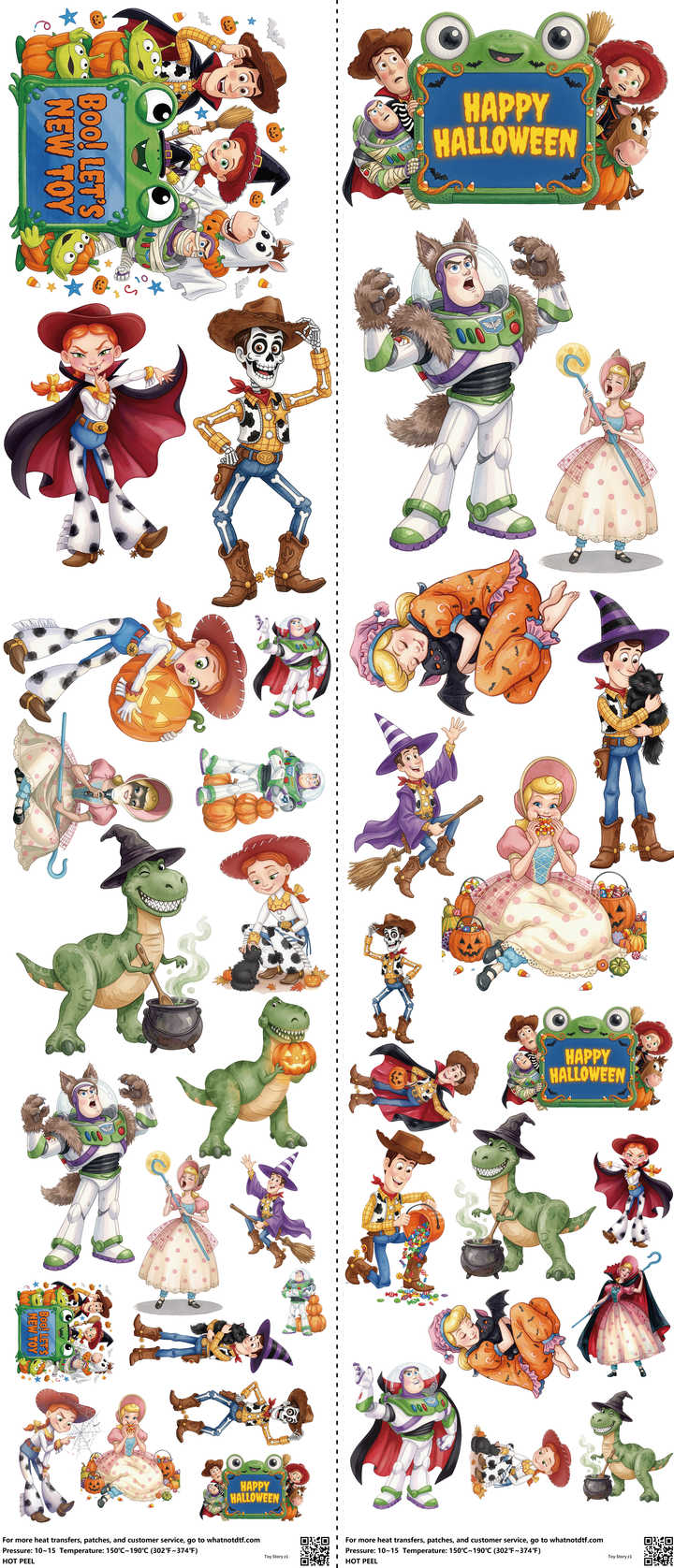 Family Animation Style mixed-style heat transfer design set on a 23.5 by 53 inch sheet