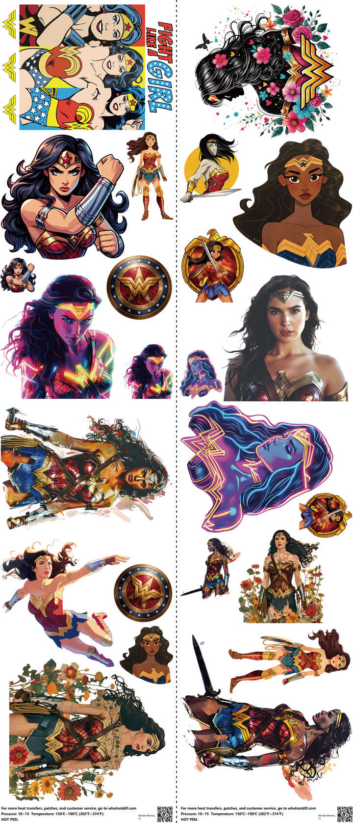 Hero-Inspired Art mixed-style heat transfer design set on a 23.5 by 53 inch sheet