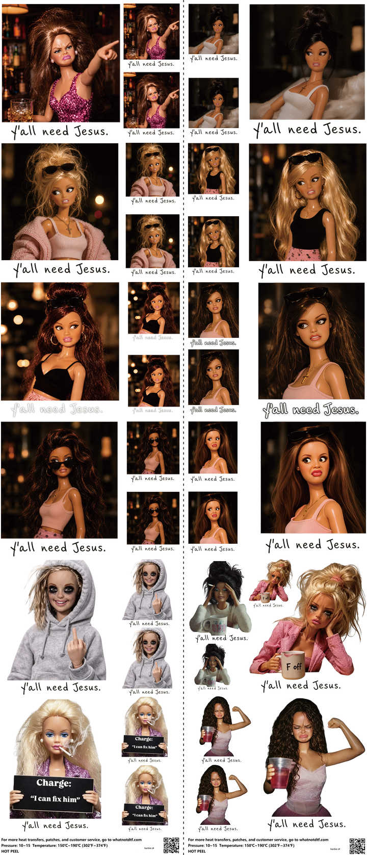 Animated Art mixed-style heat transfer design set on a 23.5 by 53 inch sheet