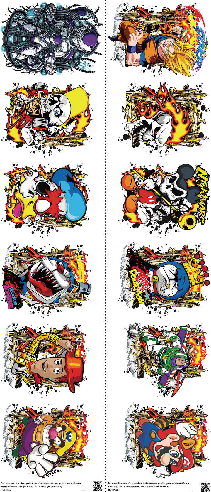 Animated Art mixed-style heat transfer design set on a 23.5 by 53 inch sheet
