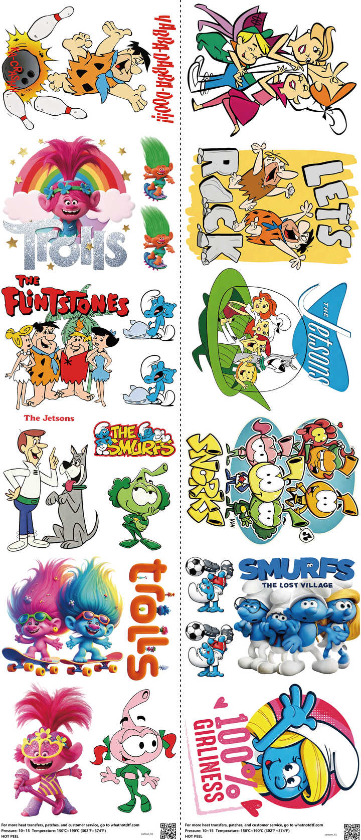 Animated Art mixed-style heat transfer design set on a 23.5 by 53 inch sheet
