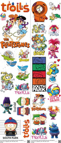 Animated Art mixed-style heat transfer design set on a 23.5 by 53 inch sheet
