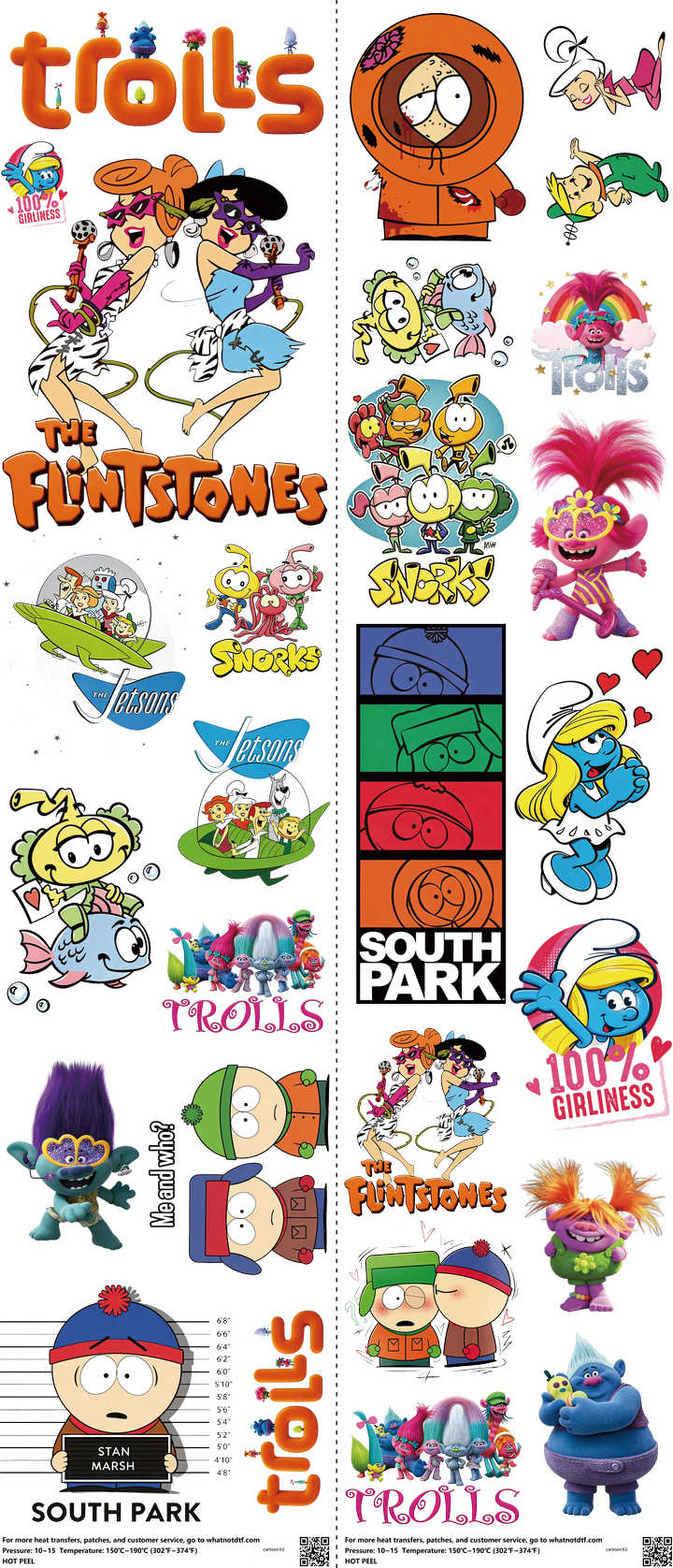 Animated Art mixed-style heat transfer design set on a 23.5 by 53 inch sheet