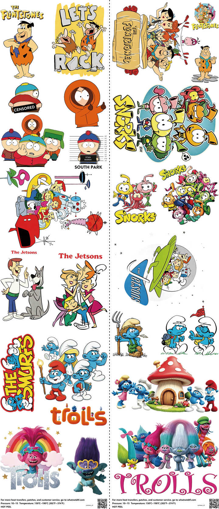 Animated Art mixed-style heat transfer design set on a 23.5 by 53 inch sheet
