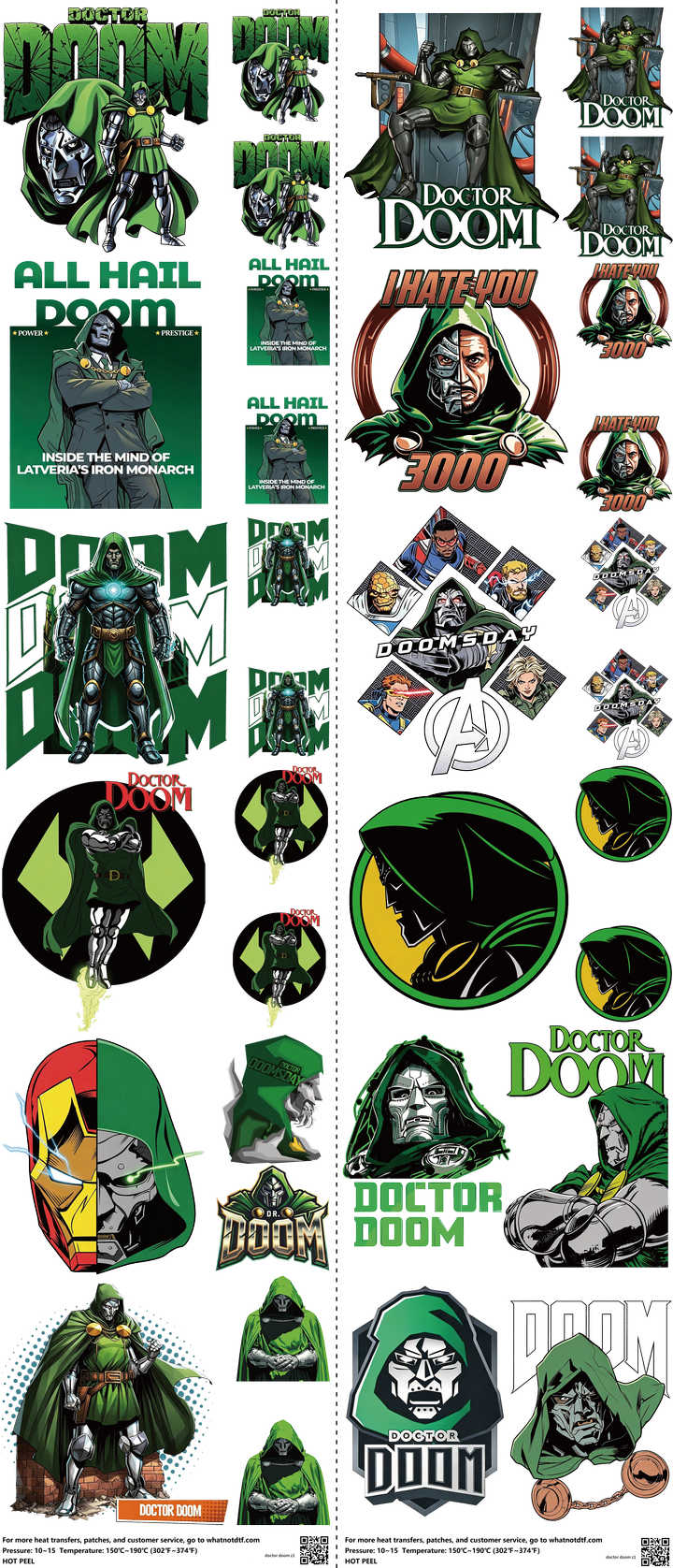 Hero-Inspired Art mixed-style heat transfer design set on a 23.5 by 53 inch sheet