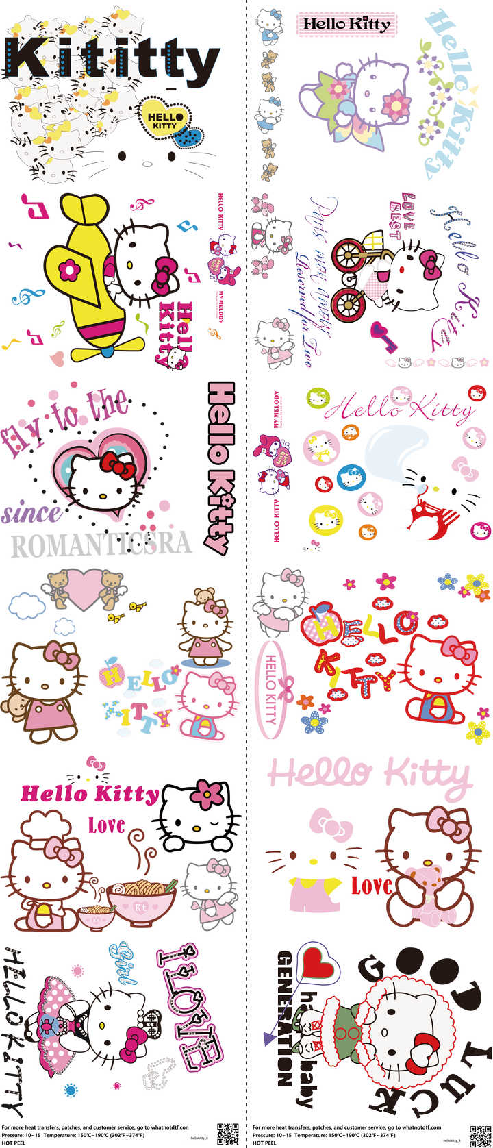 Cute Character Style mixed-style heat transfer design set on a 23.5 by 53 inch sheet