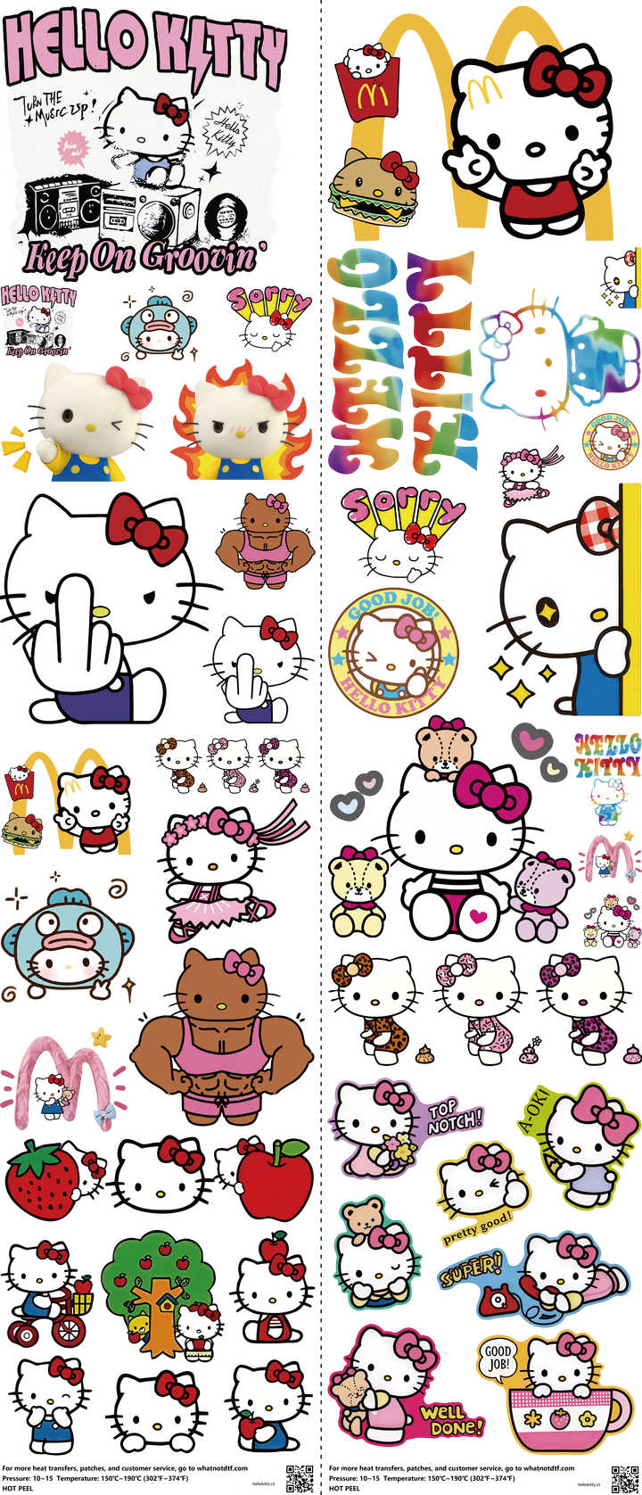 Cute Character Style mixed-style heat transfer design set on a 23.5 by 53 inch sheet
