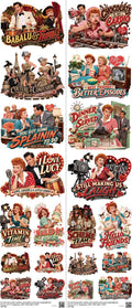 Screen-Inspired Art mixed-style heat transfer design set on a 23.5 by 53 inch sheet