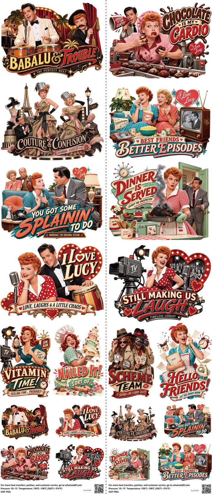 Screen-Inspired Art mixed-style heat transfer design set on a 23.5 by 53 inch sheet