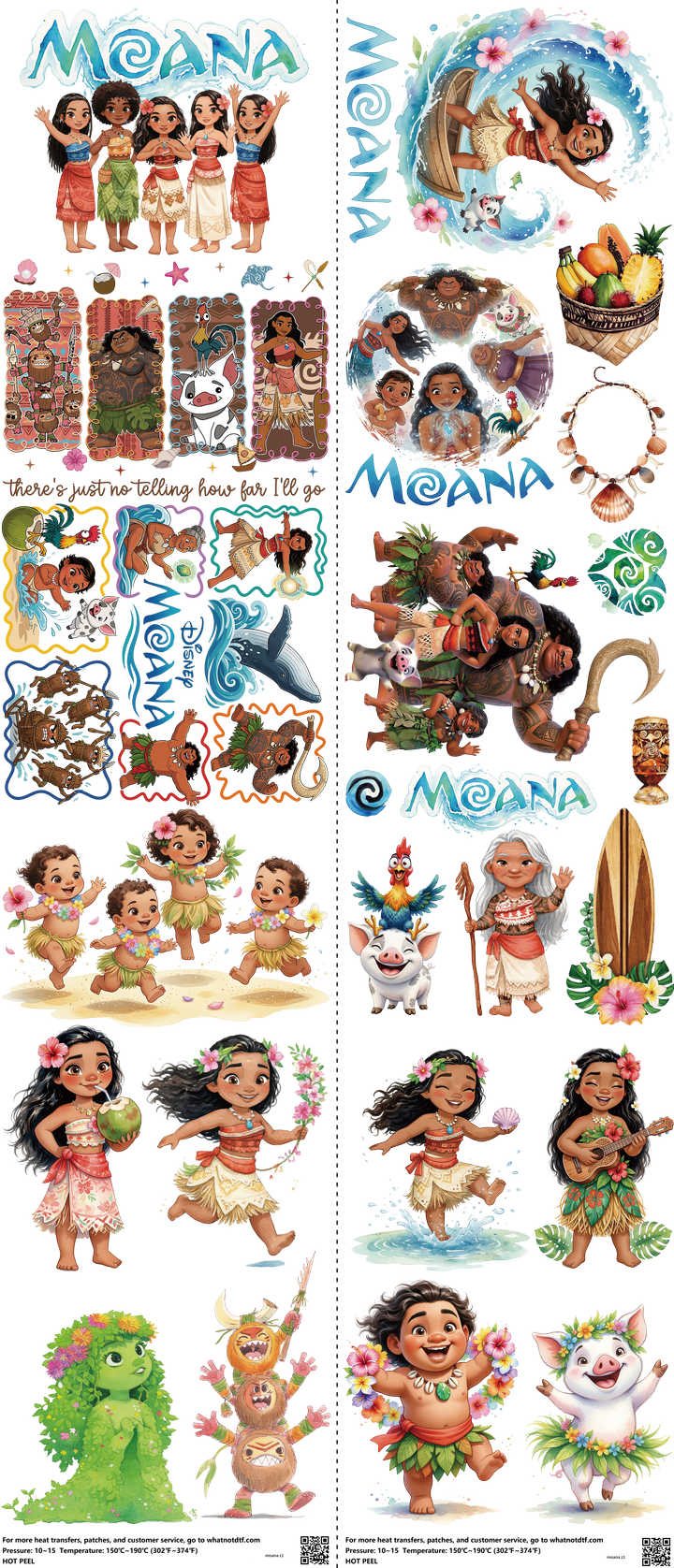 Family Animation Style mixed-style heat transfer design set on a 23.5 by 53 inch sheet