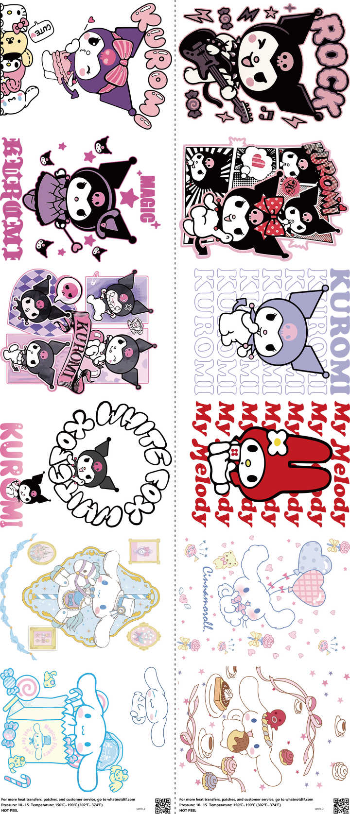 Cute Character Style mixed-style heat transfer design set on a 23.5 by 53 inch sheet
