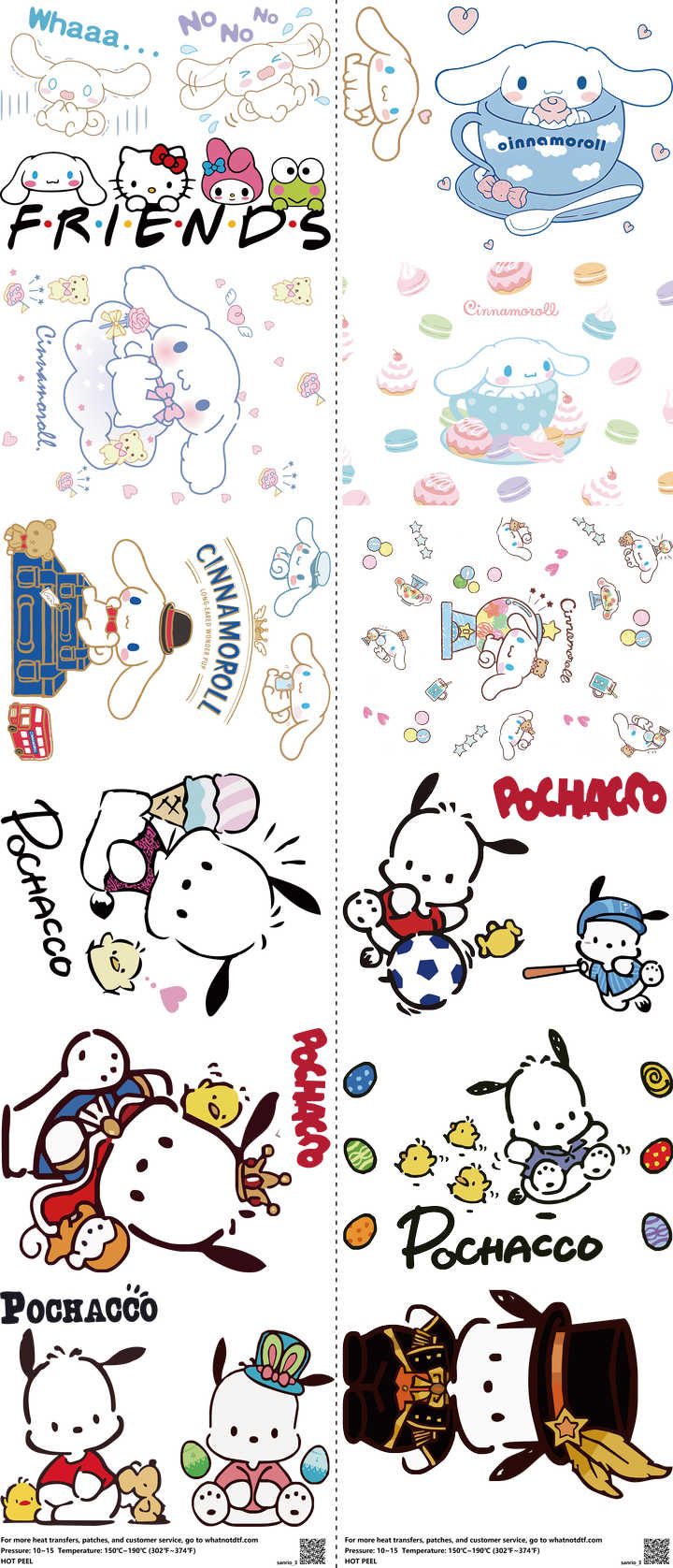 Cute Character Style mixed-style heat transfer design set on a 23.5 by 53 inch sheet