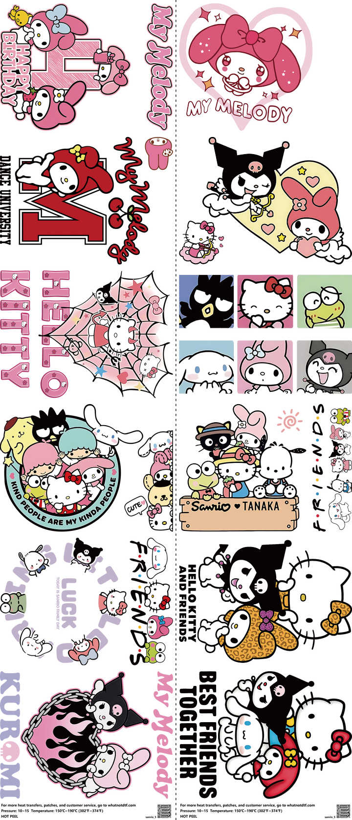 Cute Character Style mixed-style heat transfer design set on a 23.5 by 53 inch sheet