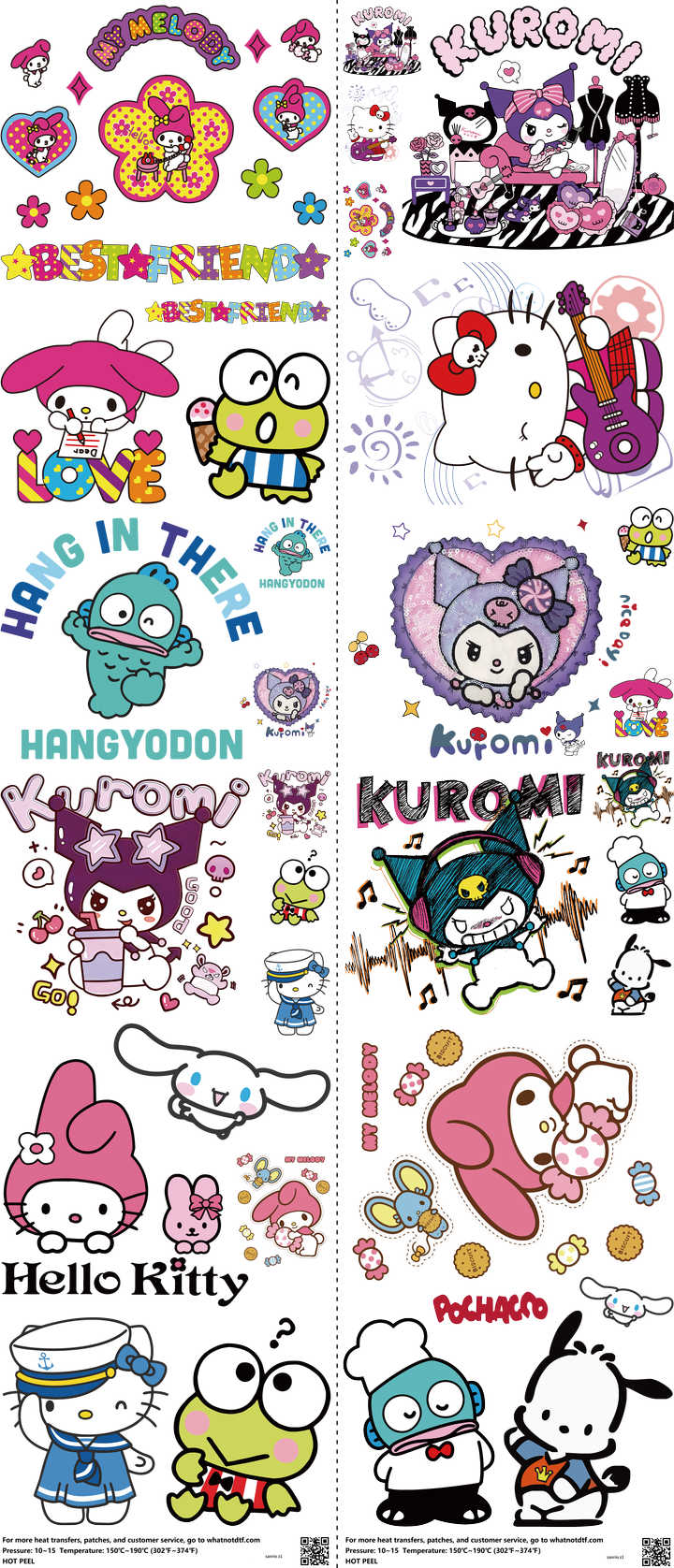 Cute Character Style mixed-style heat transfer design set on a 23.5 by 53 inch sheet