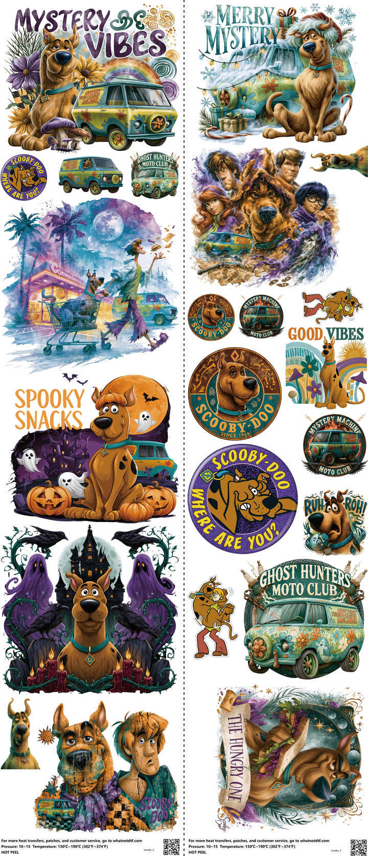 Classic Cartoon Style mixed-style heat transfer design set on a 23.5 by 53 inch sheet