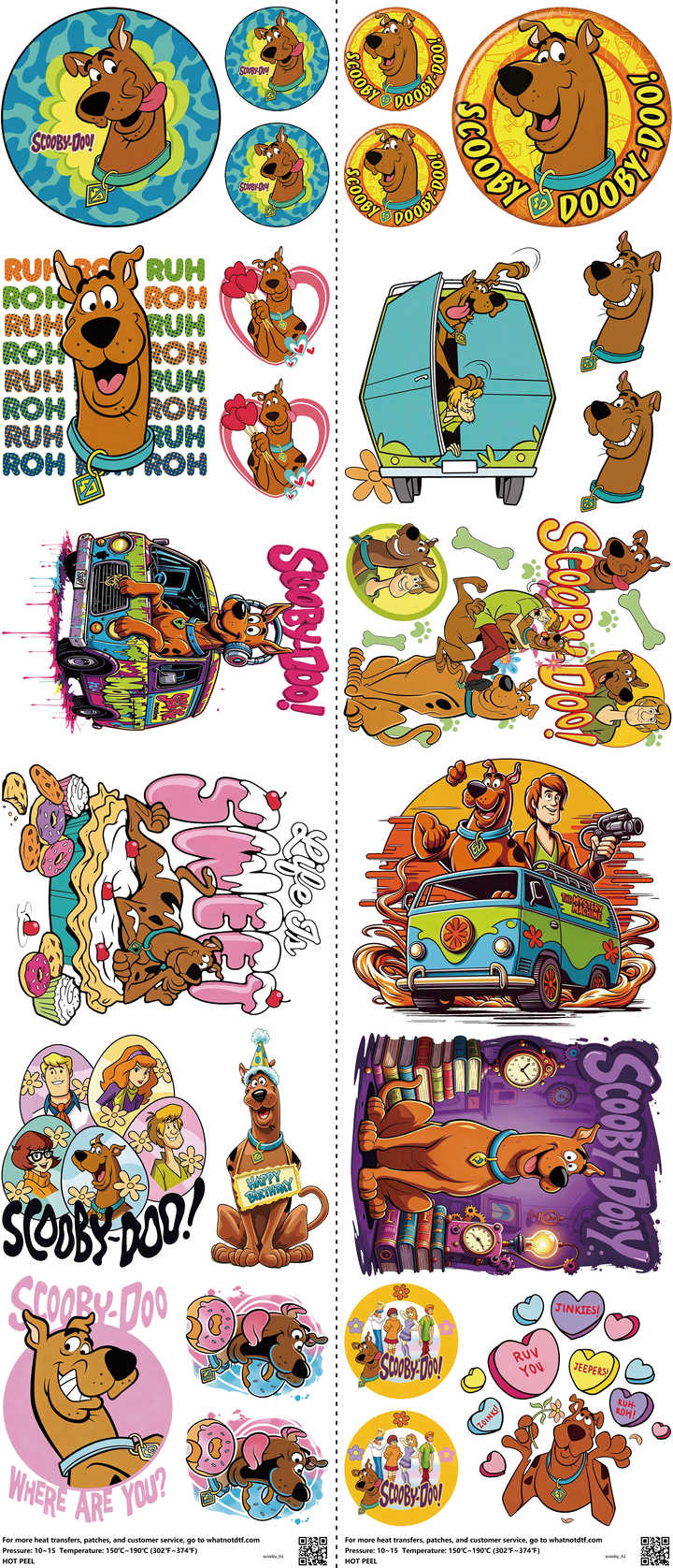 Classic Cartoon Style mixed-style heat transfer design set on a 23.5 by 53 inch sheet