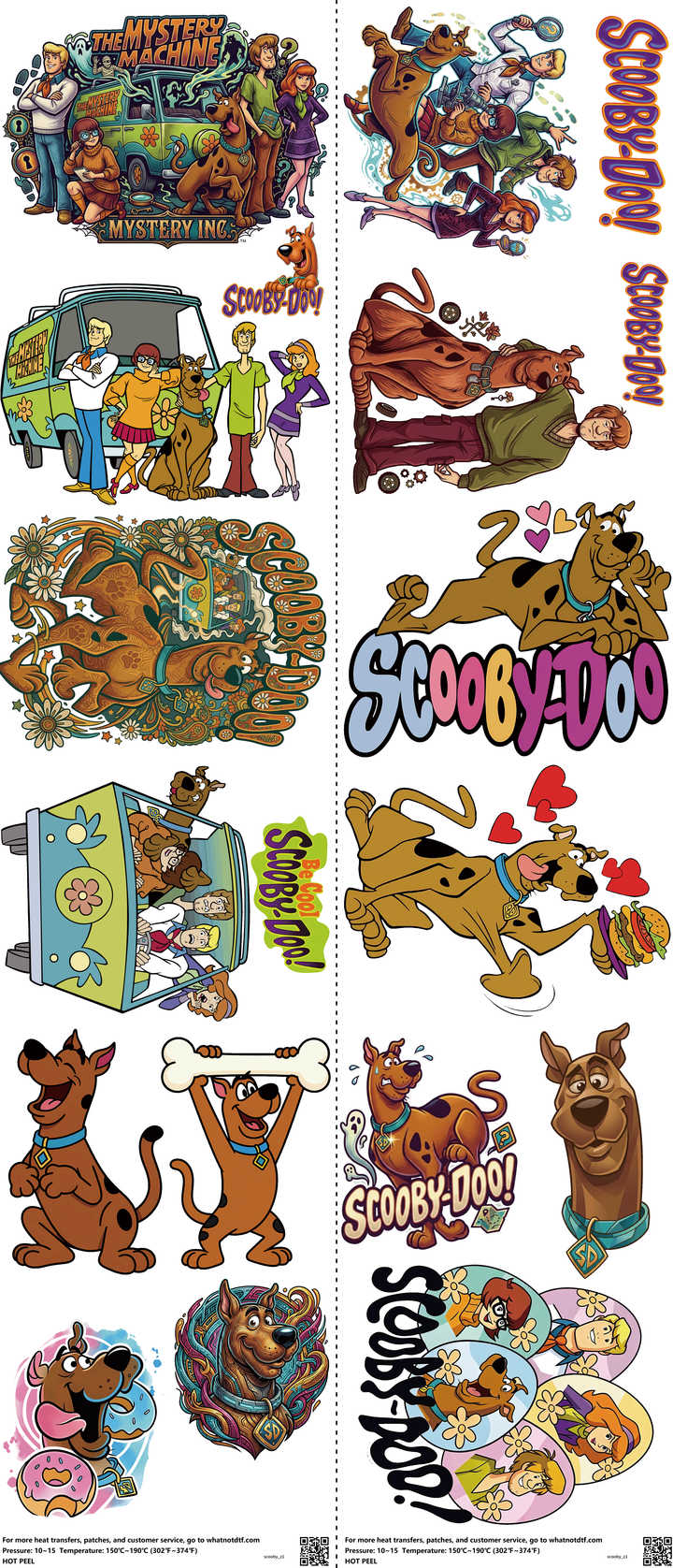 Classic Cartoon Style mixed-style heat transfer design set on a 23.5 by 53 inch sheet