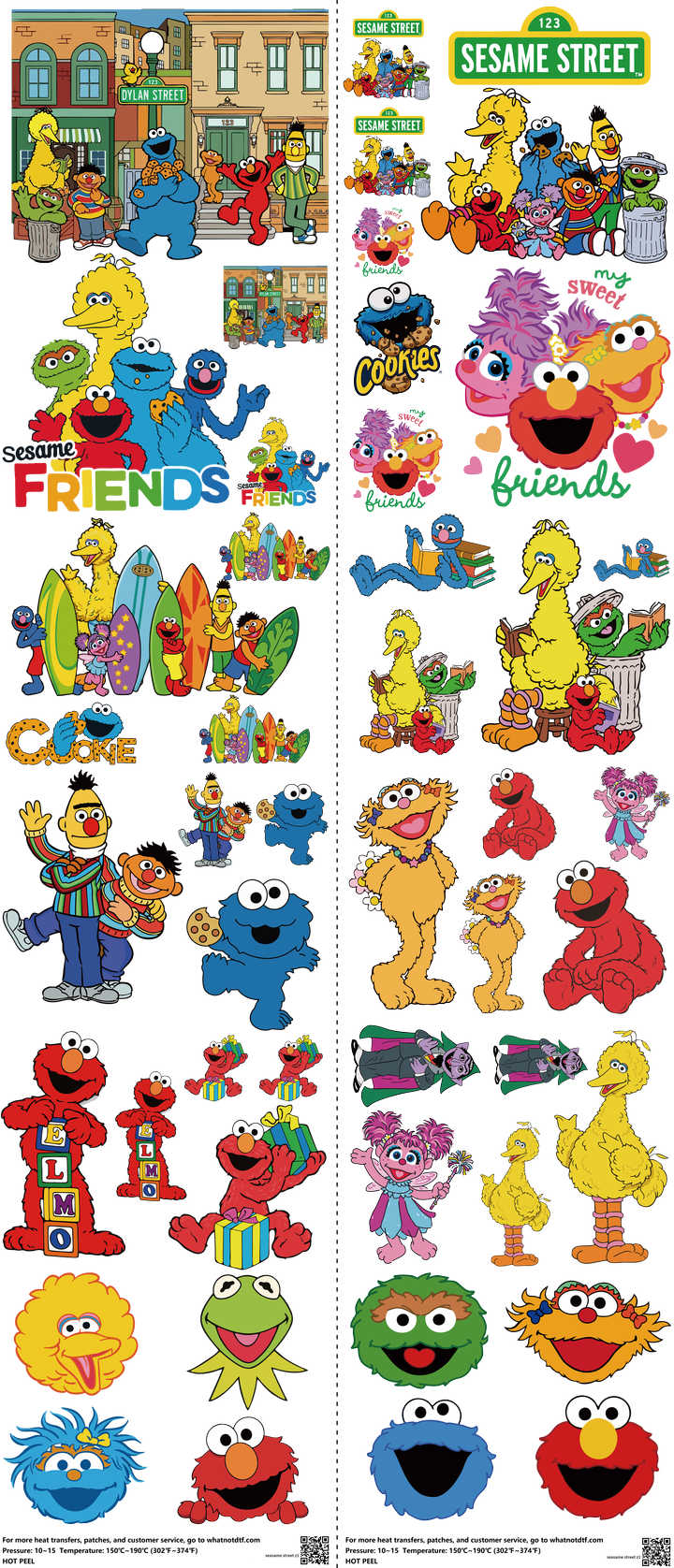 Classic Cartoon Style mixed-style heat transfer design set on a 23.5 by 53 inch sheet