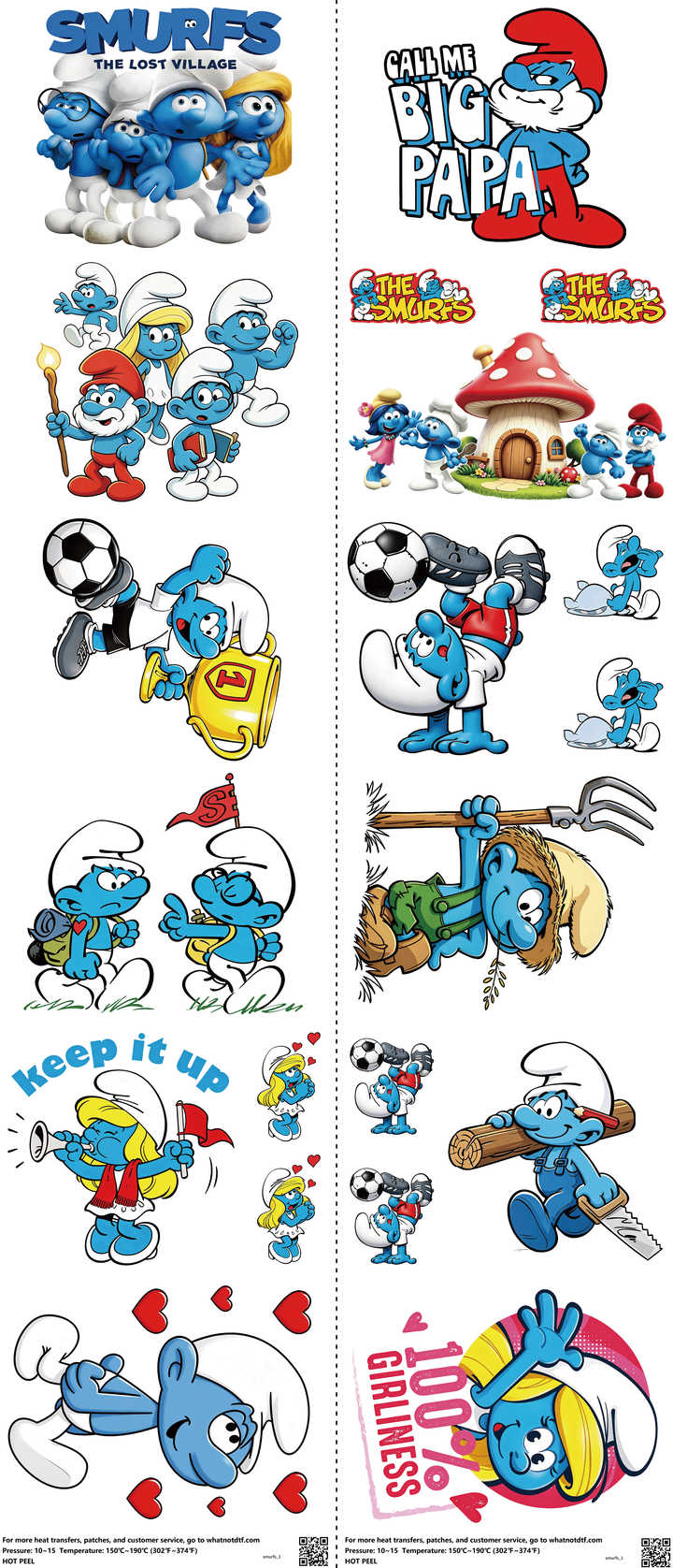 Classic Cartoon Style mixed-style heat transfer design set on a 23.5 by 53 inch sheet