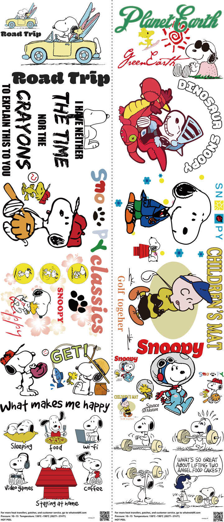 Classic Cartoon Style mixed-style heat transfer design set on a 23.5 by 53 inch sheet