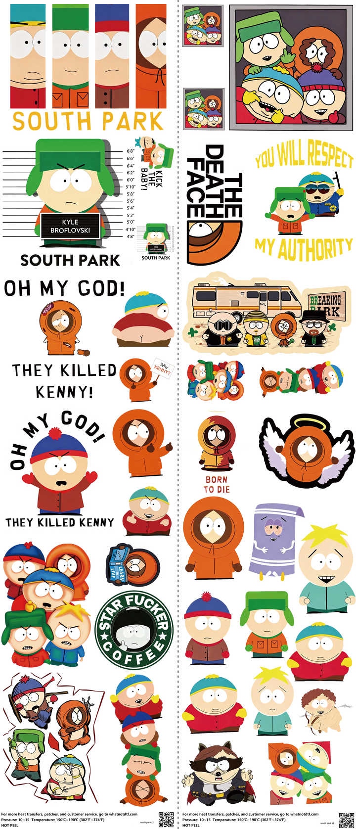 Classic Cartoon Style mixed-style heat transfer design set on a 23.5 by 53 inch sheet