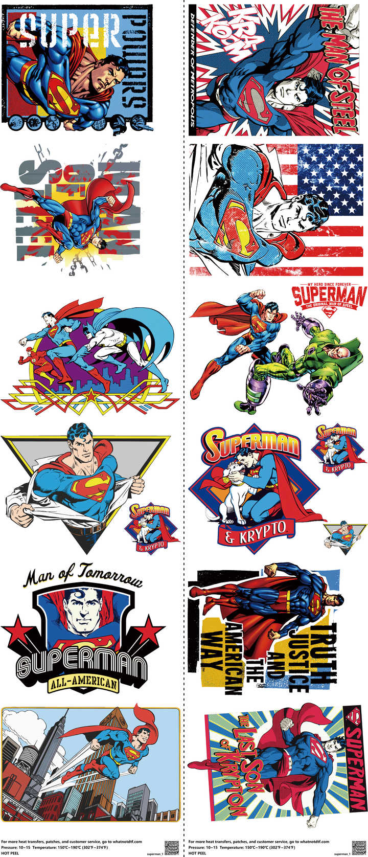 Hero-Inspired Art mixed-style heat transfer design set on a 23.5 by 53 inch sheet