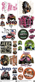 Automotive Style mixed-style heat transfer design set on a 23.5 by 53 inch sheet