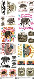 Jimothy mixed-style heat transfer design set on a 23.5 by 53 inch sheet