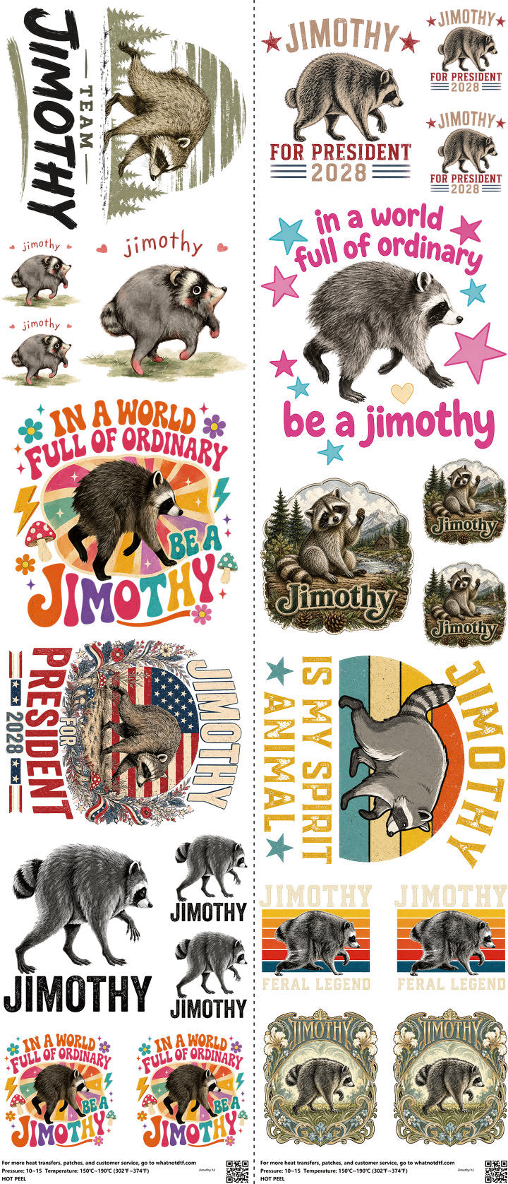 Jimothy mixed-style heat transfer design set on a 23.5 by 53 inch sheet