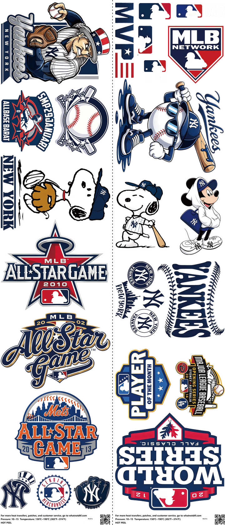 Baseball mixed-style heat transfer design set on a 23.5 by 53 inch sheet