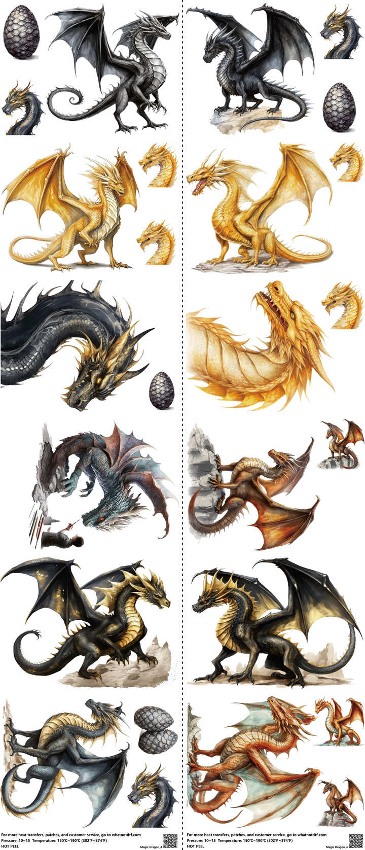 Magic Dragon mixed-style heat transfer design set on a 23.5 by 53 inch sheet
