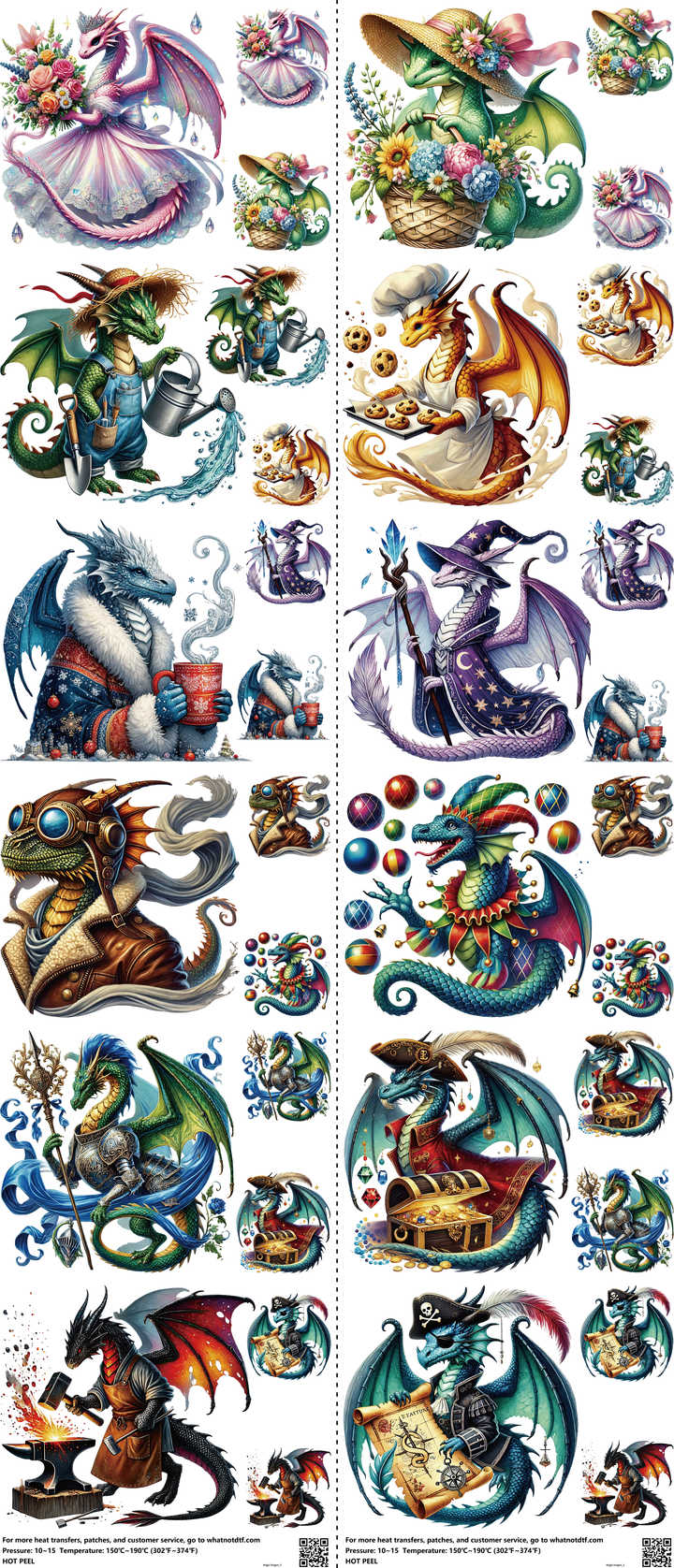 Magic Dragon mixed-style heat transfer design set on a 23.5 by 53 inch sheet