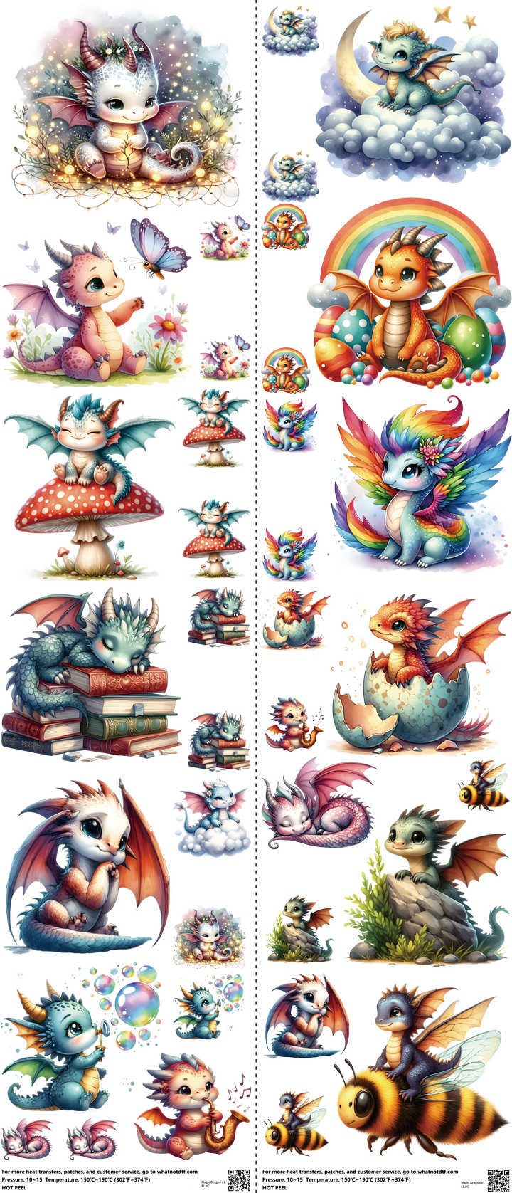 Magic Dragon Z1 mixed-style heat transfer design set on a 23.5 by 53 inch sheet
