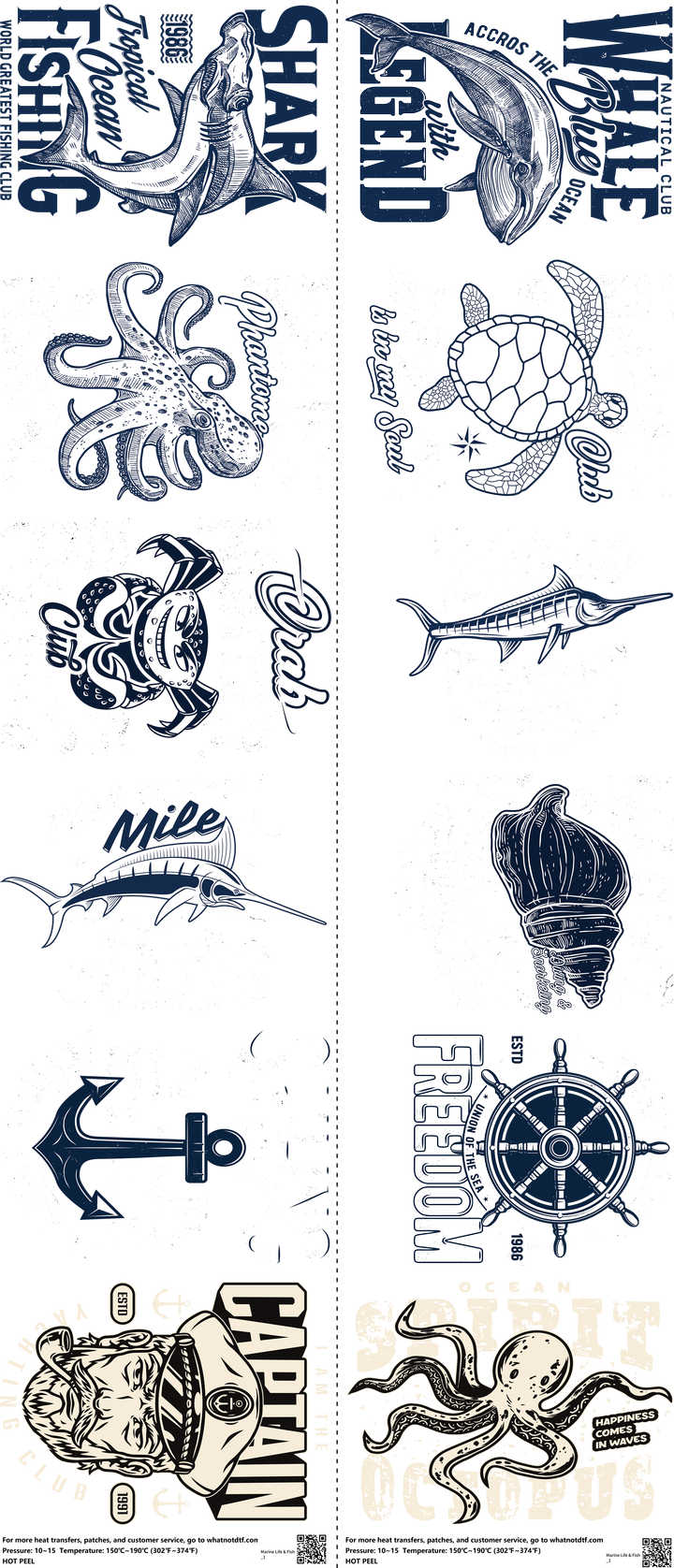 Marine Life & Fish mixed-style heat transfer design set on a 23.5 by 53 inch sheet