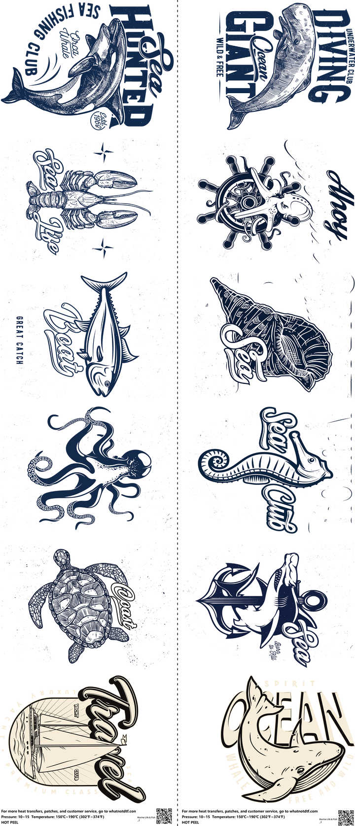 Marine Life & Fish mixed-style heat transfer design set on a 23.5 by 53 inch sheet