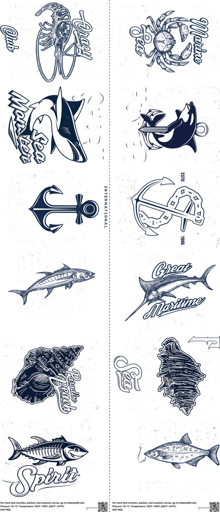 Marine Life & Fish mixed-style heat transfer design set on a 23.5 by 53 inch sheet