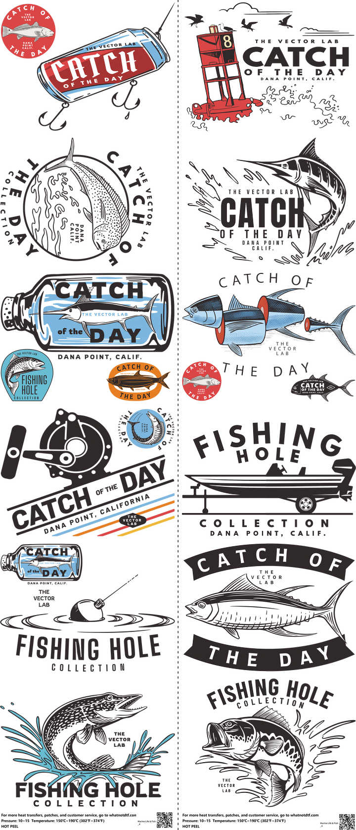 Marine Life & Fish mixed-style heat transfer design set on a 23.5 by 53 inch sheet