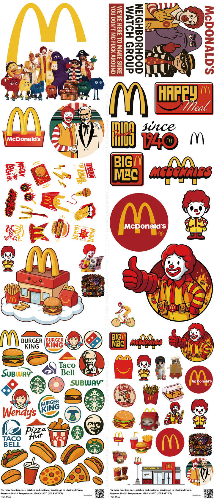 Food & Drink Style mixed-style heat transfer design set on a 23.5 by 53 inch sheet