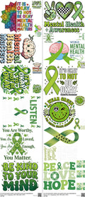 Mental Health mixed-style heat transfer design set on a 23.5 by 53 inch sheet