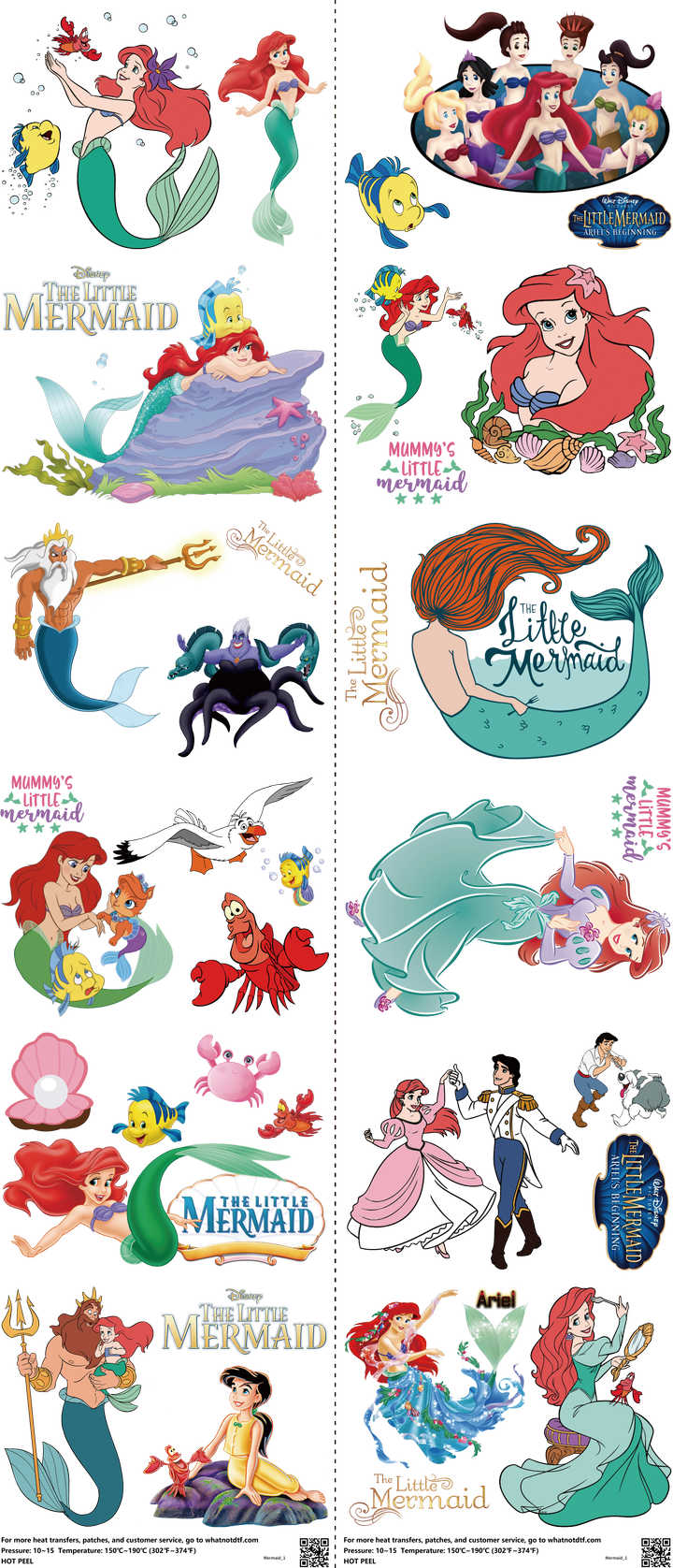 Mermaid mixed-style heat transfer design set on a 23.5 by 53 inch sheet