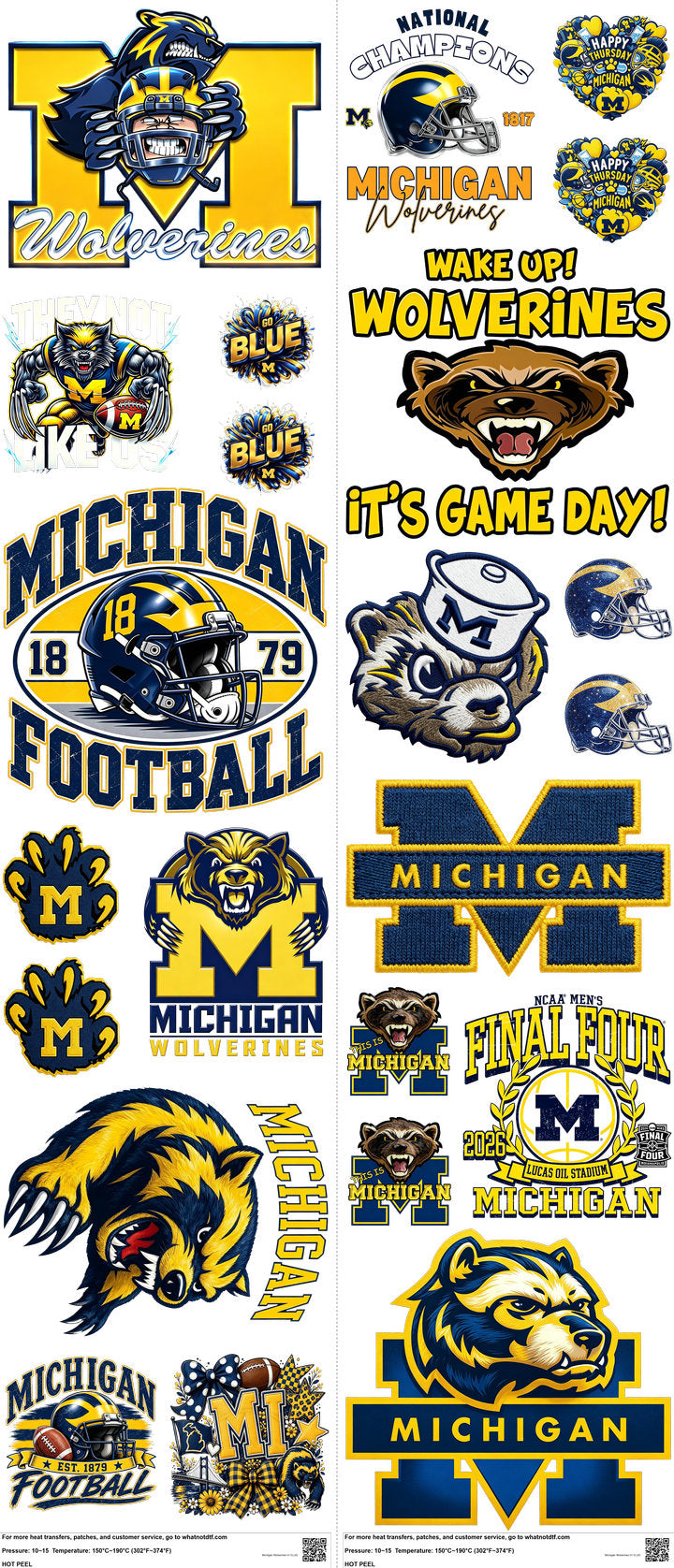College Football mixed-style heat transfer design set on a 23.5 by 53 inch sheet