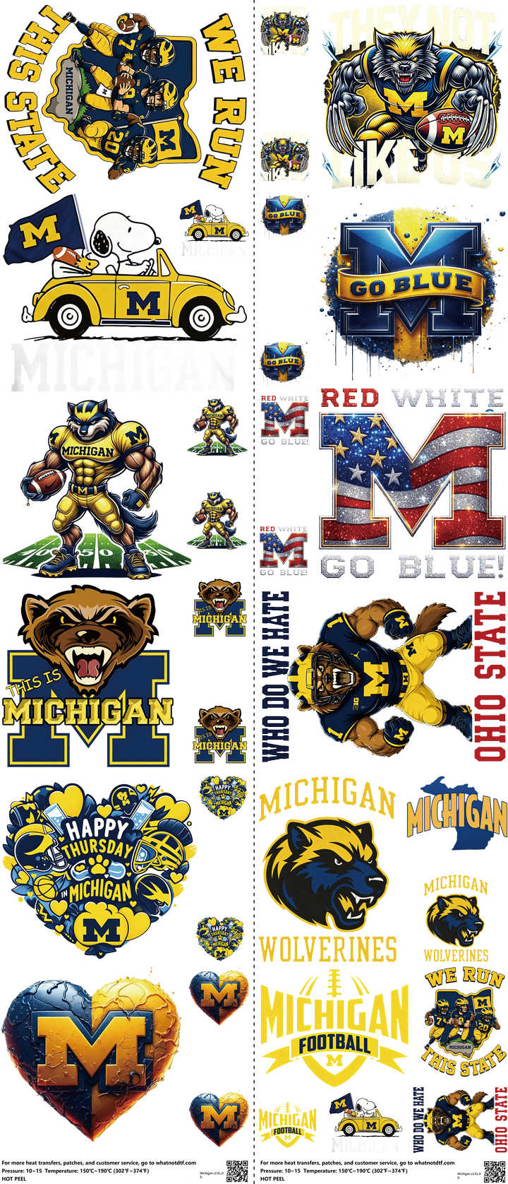 College Football mixed-style heat transfer design set on a 23.5 by 53 inch sheet