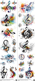 Music-Inspired Art mixed-style heat transfer design set on a 23.5 by 53 inch sheet